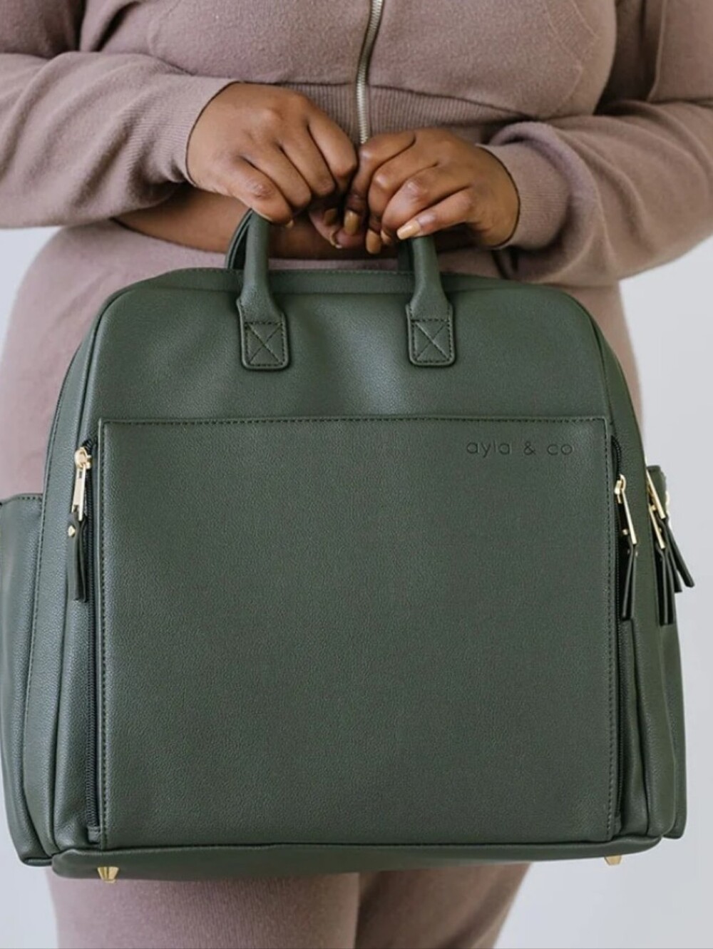 The Ayla And Co. Olive Diaper Bag Vegan Leather